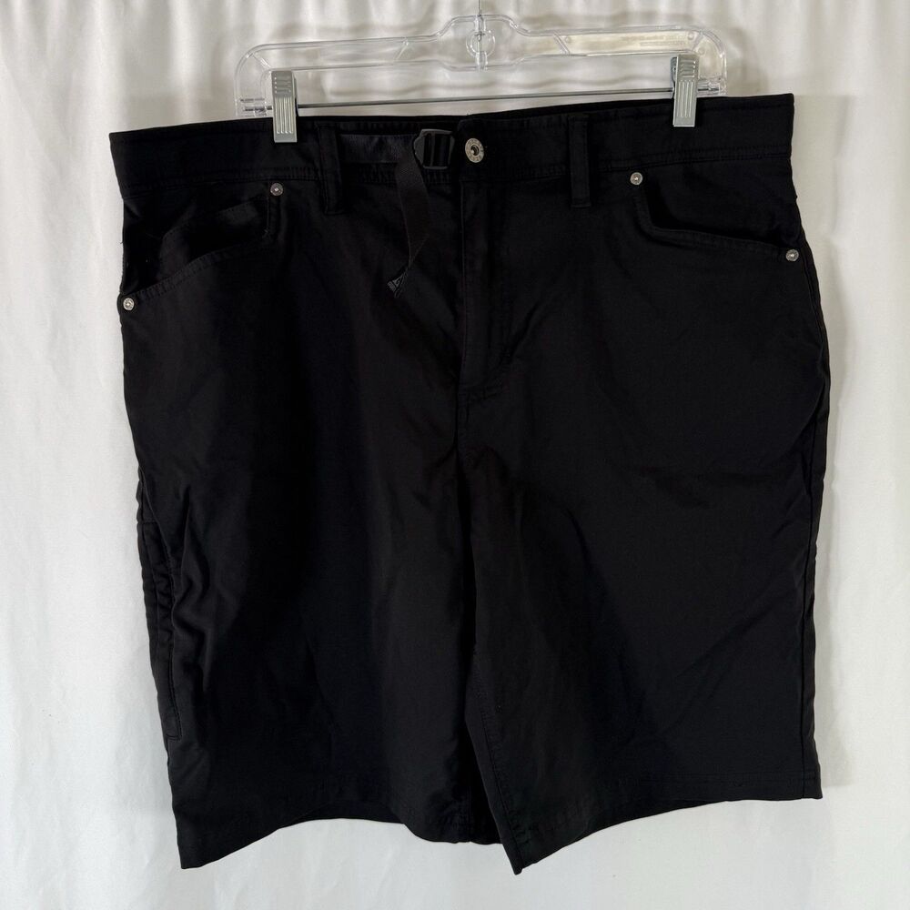 Gerry Shorts Men's 38 Black Hiking Flat Front Belted Nylon Blend 9.5" Inseam